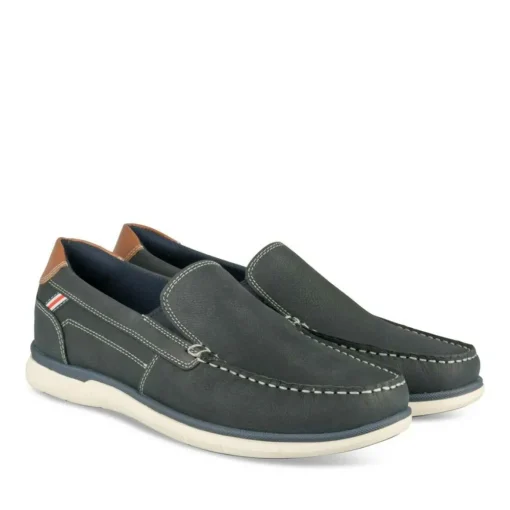 Mocassins Confort MARINE Homme CUIR Motif Uni A Enfiler