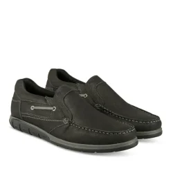 Mocassins Confort NOIR Homme CUIR Motif Uni A Enfiler