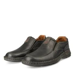 Mocassins Confort NOIR Homme CUIR Motif Uni Elastique
