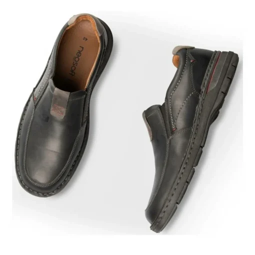 Mocassins Confort NOIR Homme CUIR Motif Uni Elastique
