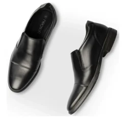 Mocassins Confort NOIR Homme CUIR Motif Uni A Enfiler