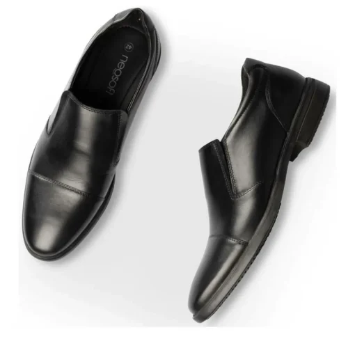 Mocassins Confort NOIR Homme CUIR Motif Uni A Enfiler