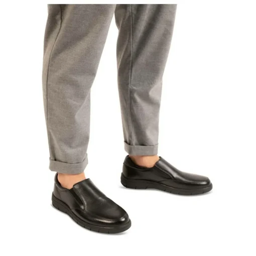 Mocassins Confort NOIR Homme CUIR Motif Uni A Enfiler