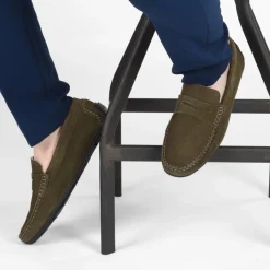 Mocassins KAKI Homme CUIR Motif Uni A Enfiler