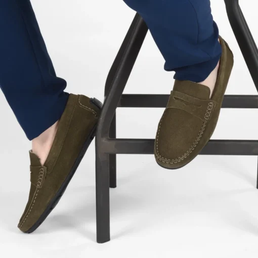 Mocassins KAKI Homme CUIR Motif Uni A Enfiler