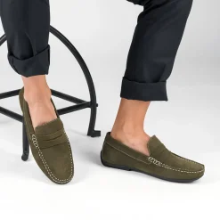 Mocassins KAKI Homme CUIR Motif Uni A Enfiler