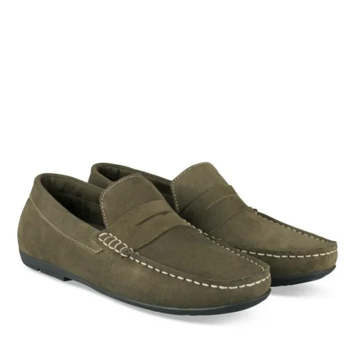 Mocassins KAKI Homme CUIR Motif Uni A Enfiler