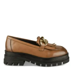 Mocassins MARRON Femme CUIR Motif Chaîne A Enfiler