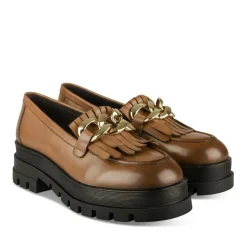 Mocassins MARRON Femme CUIR Motif Chaîne A Enfiler