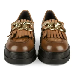 Mocassins MARRON Femme CUIR Motif Chaîne A Enfiler