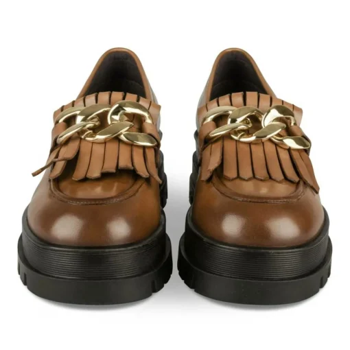 Mocassins MARRON Femme CUIR Motif Chaîne A Enfiler