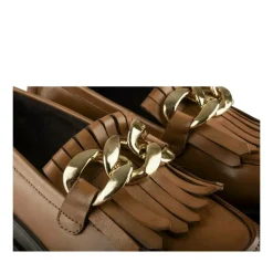 Mocassins MARRON Femme CUIR Motif Chaîne A Enfiler