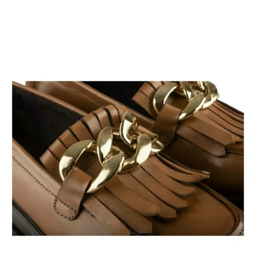 Mocassins MARRON Femme CUIR Motif Chaîne A Enfiler
