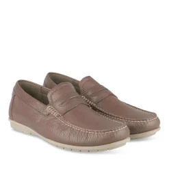 Mocassins MARRON Homme CUIR Motif Uni A Enfiler