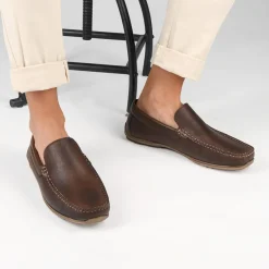 Mocassins MARRON Homme CUIR Motif Uni A Enfiler