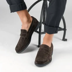 Mocassins MARRON Homme CUIR Motif Uni A Enfiler