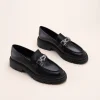 Mocassins NOIR Femme CUIR Motif Chaîne A Enfiler