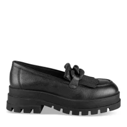 Mocassins NOIR Femme CUIR Motif Chaîne A Enfiler