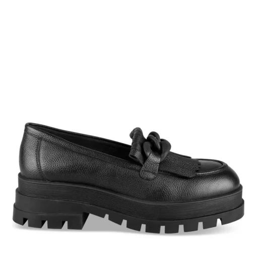 Mocassins NOIR Femme CUIR Motif Chaîne A Enfiler
