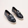 Mocassins NOIR Femme CUIR Motif Chaîne A Enfiler