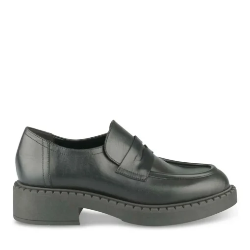 Mocassins NOIR Femme CUIR Motif Uni A Enfiler