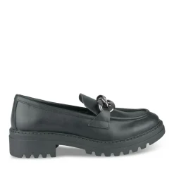 Mocassins NOIR Femme CUIR Motif Chaîne A Enfiler