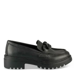 Mocassins NOIR Femme CUIR Motif Chaîne A Enfiler