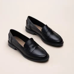 Mocassins NOIR Femme CUIR Motif Uni A Enfiler