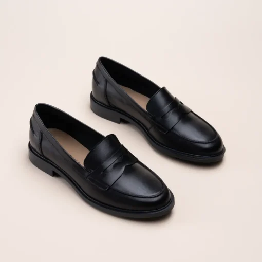 Mocassins NOIR Femme CUIR Motif Uni A Enfiler
