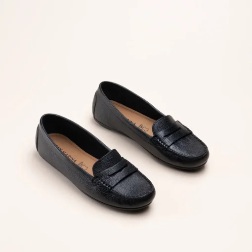 Mocassins NOIR Femme CUIR Motif Uni A Enfiler