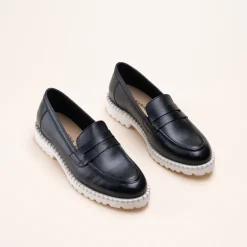 Mocassins NOIR Femme CUIR Motif Uni A Enfiler