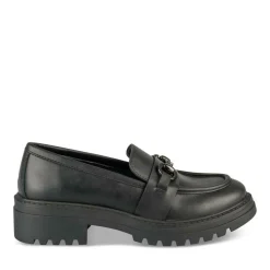 Mocassins NOIR Femme CUIR Motif Chaîne A Enfiler