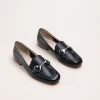 Mocassins NOIR Femme CUIR Motif Chaîne A Enfiler