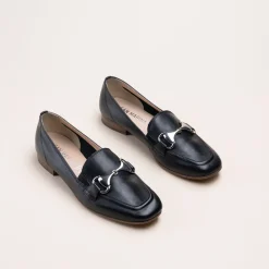 Mocassins NOIR Femme CUIR Motif Chaîne A Enfiler