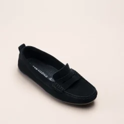 Mocassins NOIR Femme CUIR Motif Uni A Enfiler