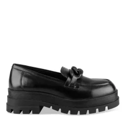 Mocassins NOIR Femme CUIR Motif Chaîne A Enfiler