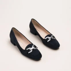 Mocassins NOIR Femme CUIR Motif Chaîne A Enfiler