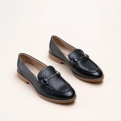 Mocassins NOIR Femme CUIR Motif Chaîne A Enfiler