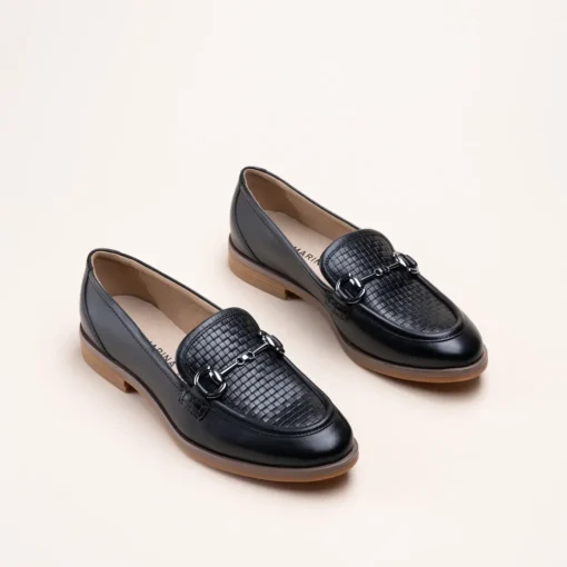 Mocassins NOIR Femme CUIR Motif Chaîne A Enfiler