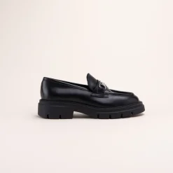 Mocassins NOIR Femme CUIR Motif Chaîne A Enfiler