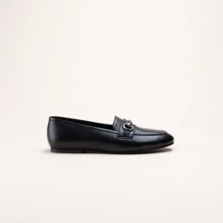 Mocassins NOIR Femme CUIR Motif Chaîne A Enfiler