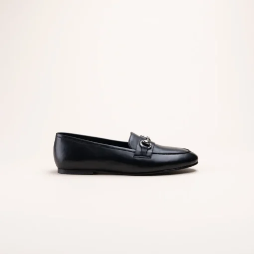 Mocassins NOIR Femme CUIR Motif Chaîne A Enfiler