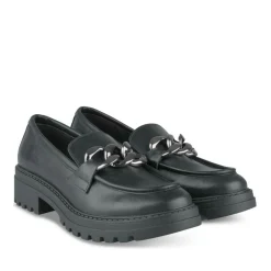 Mocassins NOIR Femme CUIR Motif Chaîne A Enfiler