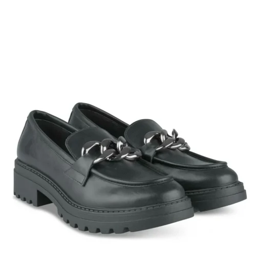 Mocassins NOIR Femme CUIR Motif Chaîne A Enfiler