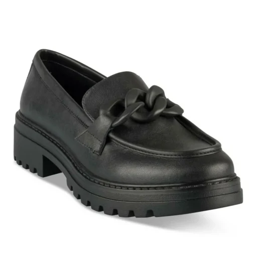 Mocassins NOIR Femme CUIR Motif Chaîne A Enfiler