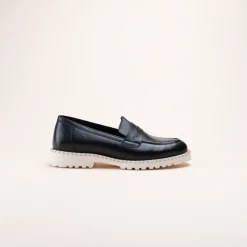 Mocassins NOIR Femme CUIR Motif Uni A Enfiler