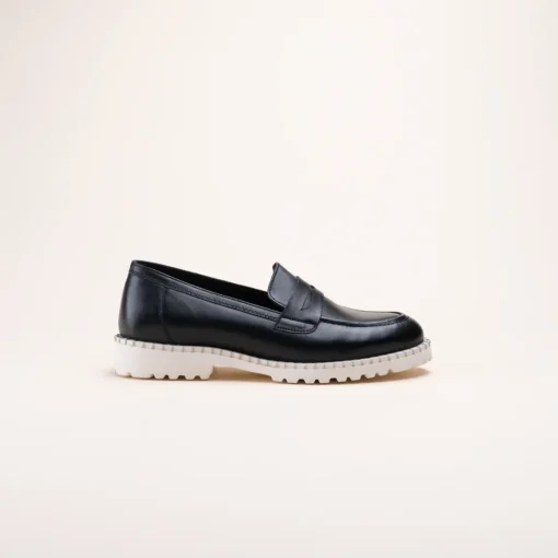 Mocassins NOIR Femme CUIR Motif Uni A Enfiler