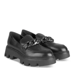 Mocassins NOIR Femme CUIR Motif Chaîne A Enfiler