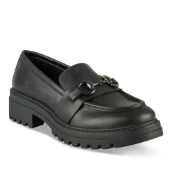 Mocassins NOIR Femme CUIR Motif Chaîne A Enfiler
