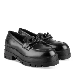 Mocassins NOIR Femme CUIR Motif Chaîne A Enfiler